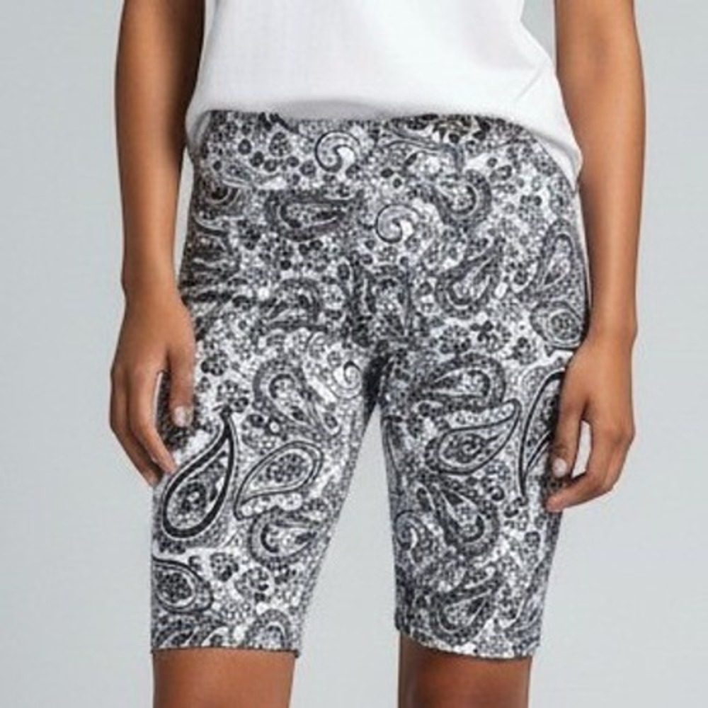 G GRADUAL Biker Shorts Women Large Black Paisley Pockets Yoga Activewear Workout